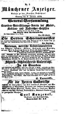Münchener Anzeiger (Neueste Nachrichten aus dem Gebiete der Politik) Sonntag 9. Januar 1870