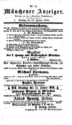 Münchener Anzeiger (Münchner neueste Nachrichten) Dienstag 11. Januar 1870
