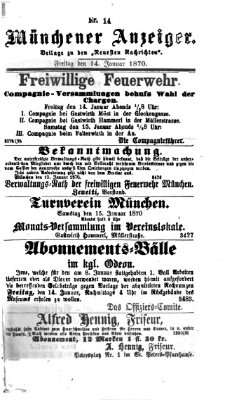 Münchener Anzeiger (Münchner neueste Nachrichten) Freitag 14. Januar 1870