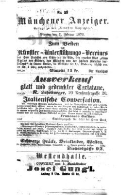 Münchener Anzeiger (Münchner neueste Nachrichten) Montag 7. Februar 1870