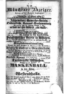 Münchener Anzeiger (Münchner neueste Nachrichten) Montag 14. Februar 1870