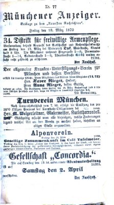 Münchener Anzeiger (Neueste Nachrichten aus dem Gebiete der Politik) Freitag 18. März 1870