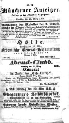 Münchener Anzeiger (Münchner neueste Nachrichten) Dienstag 22. März 1870