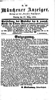 Münchener Anzeiger (Münchner neueste Nachrichten) Sonntag 27. März 1870