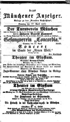 Münchener Anzeiger (Münchner neueste Nachrichten) Sonntag 17. April 1870
