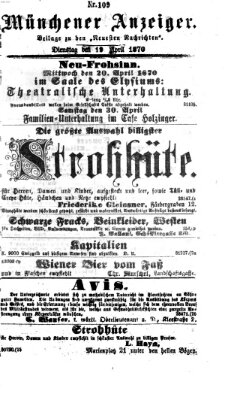 Münchener Anzeiger (Münchner neueste Nachrichten) Dienstag 19. April 1870