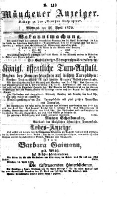 Münchener Anzeiger (Münchner neueste Nachrichten) Mittwoch 20. April 1870