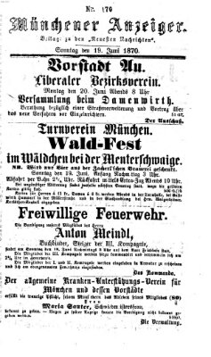Münchener Anzeiger (Münchner neueste Nachrichten) Sonntag 19. Juni 1870