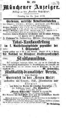 Münchener Anzeiger (Münchner neueste Nachrichten) Samstag 25. Juni 1870