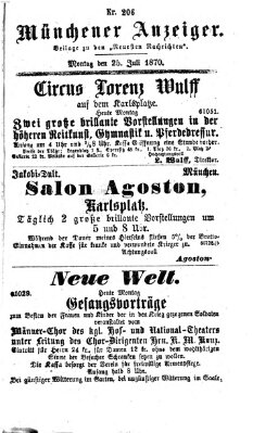 Münchener Anzeiger (Neueste Nachrichten aus dem Gebiete der Politik) Montag 25. Juli 1870