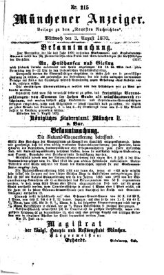 Münchener Anzeiger (Münchner neueste Nachrichten) Mittwoch 3. August 1870