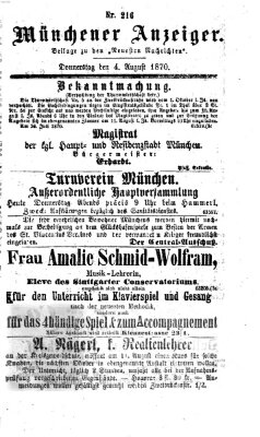 Münchener Anzeiger (Münchner neueste Nachrichten) Donnerstag 4. August 1870