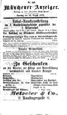 Münchener Anzeiger (Münchner neueste Nachrichten) Dienstag 16. August 1870