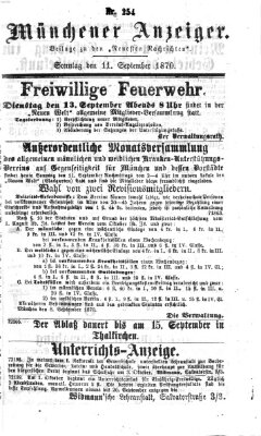 Münchener Anzeiger (Neueste Nachrichten aus dem Gebiete der Politik) Sonntag 11. September 1870