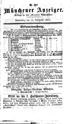 Münchener Anzeiger (Neueste Nachrichten aus dem Gebiete der Politik) Donnerstag 15. September 1870