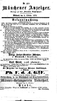 Münchener Anzeiger (Neueste Nachrichten aus dem Gebiete der Politik) Mittwoch 5. Oktober 1870
