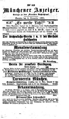 Münchener Anzeiger (Neueste Nachrichten aus dem Gebiete der Politik) Sonntag 6. November 1870