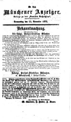 Münchener Anzeiger (Neueste Nachrichten aus dem Gebiete der Politik) Donnerstag 10. November 1870