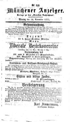Münchener Anzeiger (Münchner neueste Nachrichten) Montag 14. November 1870