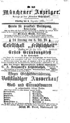 Münchener Anzeiger (Münchner neueste Nachrichten) Dienstag 6. Dezember 1870