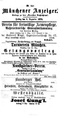 Münchener Anzeiger (Neueste Nachrichten aus dem Gebiete der Politik) Freitag 9. Dezember 1870