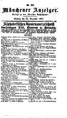 Münchener Anzeiger (Neueste Nachrichten aus dem Gebiete der Politik) Sonntag 25. Dezember 1870