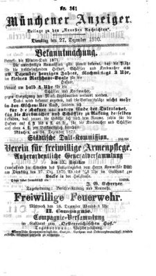 Münchener Anzeiger (Neueste Nachrichten aus dem Gebiete der Politik) Dienstag 27. Dezember 1870