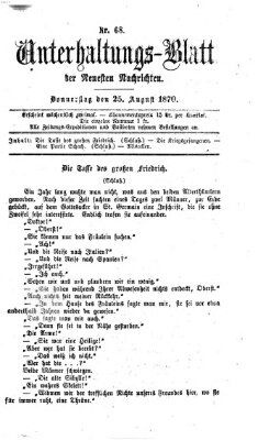 Neueste Nachrichten aus dem Gebiete der Politik Donnerstag 25. August 1870
