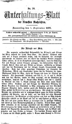 Neueste Nachrichten aus dem Gebiete der Politik Donnerstag 1. September 1870
