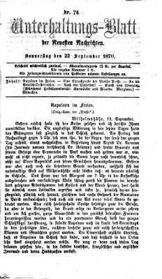 Neueste Nachrichten aus dem Gebiete der Politik Donnerstag 22. September 1870