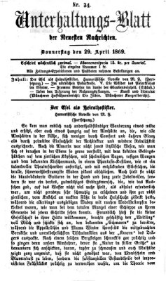 Neueste Nachrichten aus dem Gebiete der Politik Donnerstag 29. April 1869