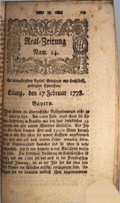 Real-Zeitung (Erlanger Real-Zeitung) Dienstag 17. Februar 1778