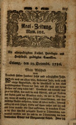 Real-Zeitung (Erlanger Real-Zeitung) Freitag 29. Dezember 1786