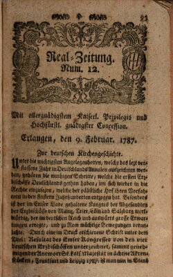 Real-Zeitung (Erlanger Real-Zeitung) Freitag 9. Februar 1787