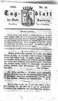 Tag-Blatt der Stadt Bamberg (Bamberger Tagblatt) Samstag 14. Februar 1835