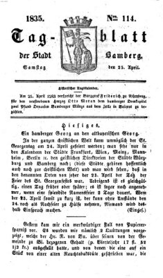 Tag-Blatt der Stadt Bamberg (Bamberger Tagblatt) Samstag 25. April 1835