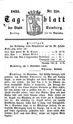 Tag-Blatt der Stadt Bamberg (Bamberger Tagblatt) Freitag 11. September 1835