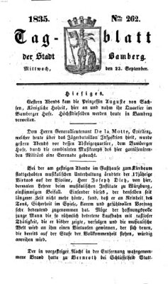 Tag-Blatt der Stadt Bamberg (Bamberger Tagblatt) Mittwoch 23. September 1835