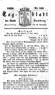 Tag-Blatt der Stadt Bamberg (Bamberger Tagblatt) Donnerstag 10. Dezember 1835