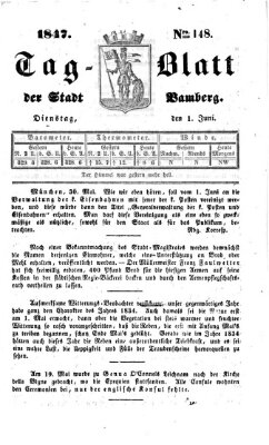Tag-Blatt der Stadt Bamberg (Bamberger Tagblatt) Dienstag 1. Juni 1847