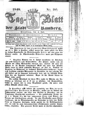 Tag-Blatt der Stadt Bamberg (Bamberger Tagblatt) Dienstag 4. Juli 1848