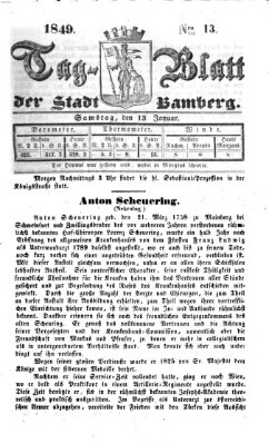 Tag-Blatt der Stadt Bamberg (Bamberger Tagblatt) Samstag 13. Januar 1849