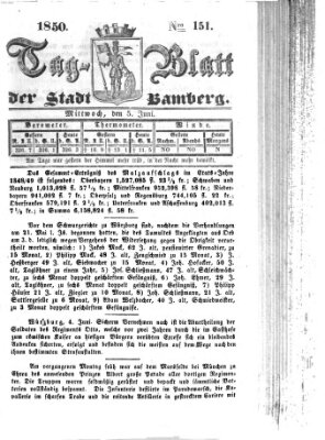 Tag-Blatt der Stadt Bamberg (Bamberger Tagblatt) Mittwoch 5. Juni 1850