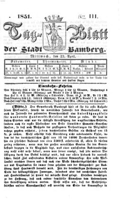 Tag-Blatt der Stadt Bamberg (Bamberger Tagblatt) Mittwoch 23. April 1851