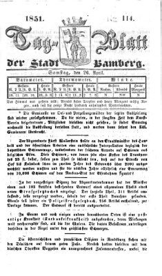 Tag-Blatt der Stadt Bamberg (Bamberger Tagblatt) Samstag 26. April 1851