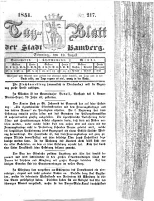 Tag-Blatt der Stadt Bamberg (Bamberger Tagblatt) Sonntag 10. August 1851