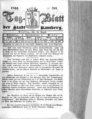 Tag-Blatt der Stadt Bamberg (Bamberger Tagblatt) Dienstag 12. August 1851