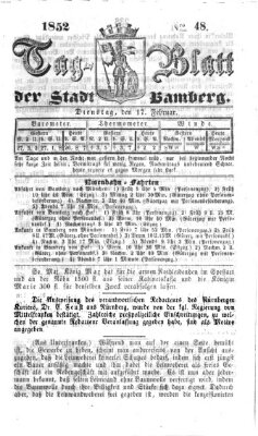 Tag-Blatt der Stadt Bamberg (Bamberger Tagblatt) Dienstag 17. Februar 1852
