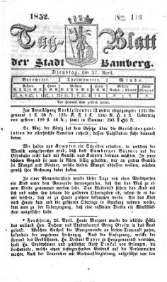 Tag-Blatt der Stadt Bamberg (Bamberger Tagblatt) Dienstag 27. April 1852
