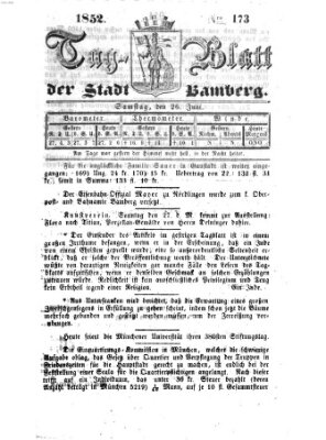 Tag-Blatt der Stadt Bamberg (Bamberger Tagblatt) Samstag 26. Juni 1852